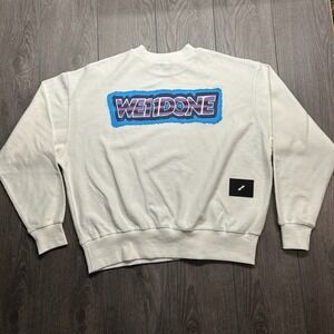 WE11DONE Mens White Graphic Small Crewneck Sweatshirt Made in Korea